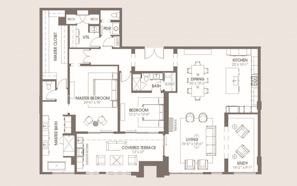 The Kendal 503 - 2 bedroom floorplan layout with 2.5 baths and 3029 square feet.